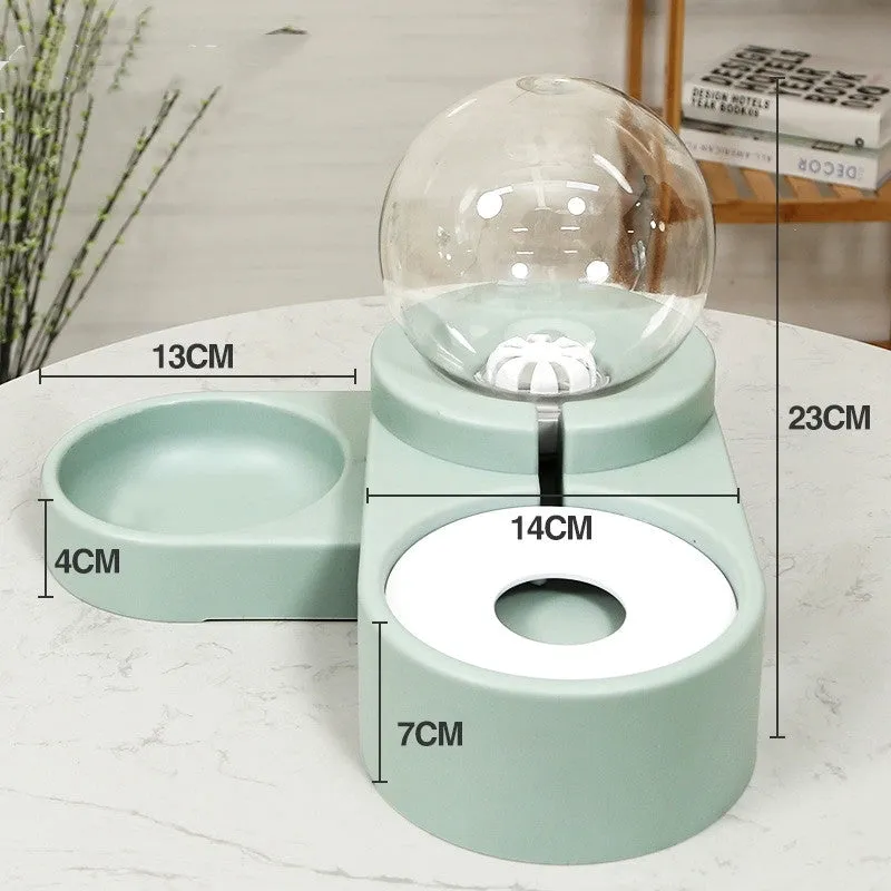 1.8L automatic pet water dispenser and feeding bowl double layer in pink with transparent container