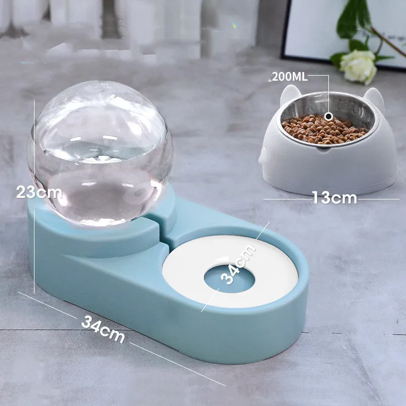 1.8L automatic pet water dispenser and feeding bowl double layer in pink with transparent container