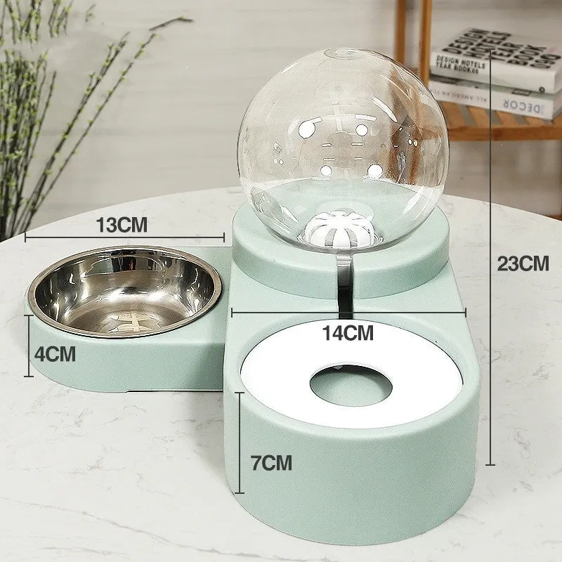 1.8L automatic pet water dispenser and feeding bowl double layer in pink with transparent container