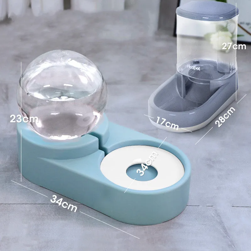 1.8L automatic pet water dispenser and feeding bowl double layer in pink with transparent container
