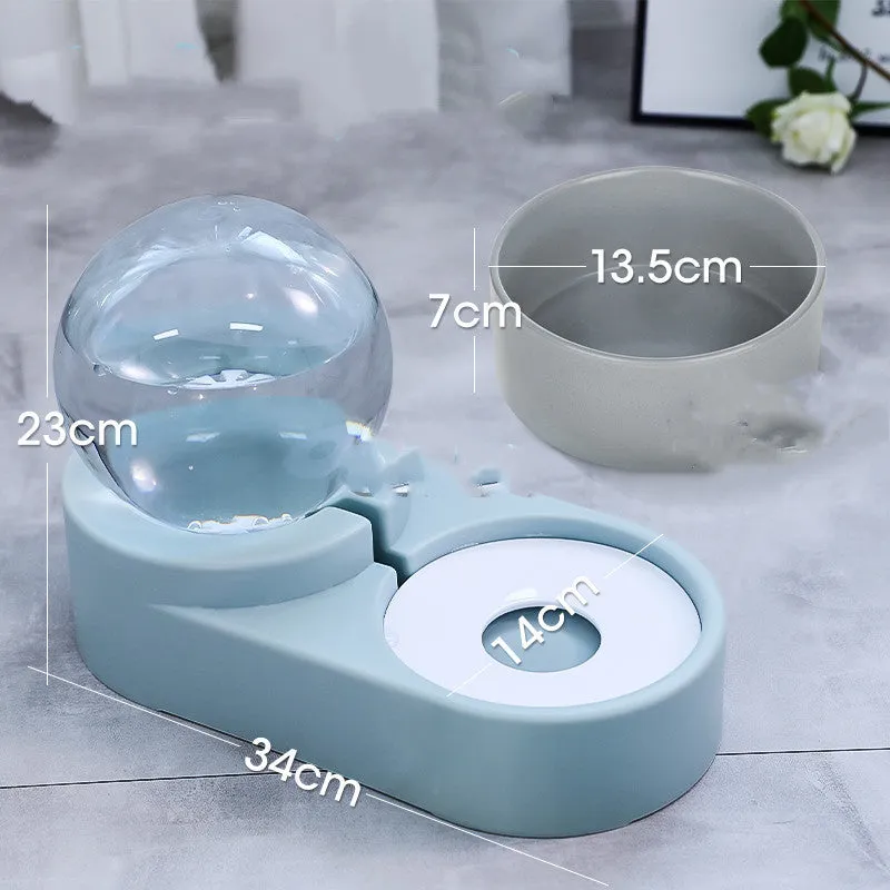 1.8L automatic pet water dispenser and feeding bowl double layer in pink with transparent container
