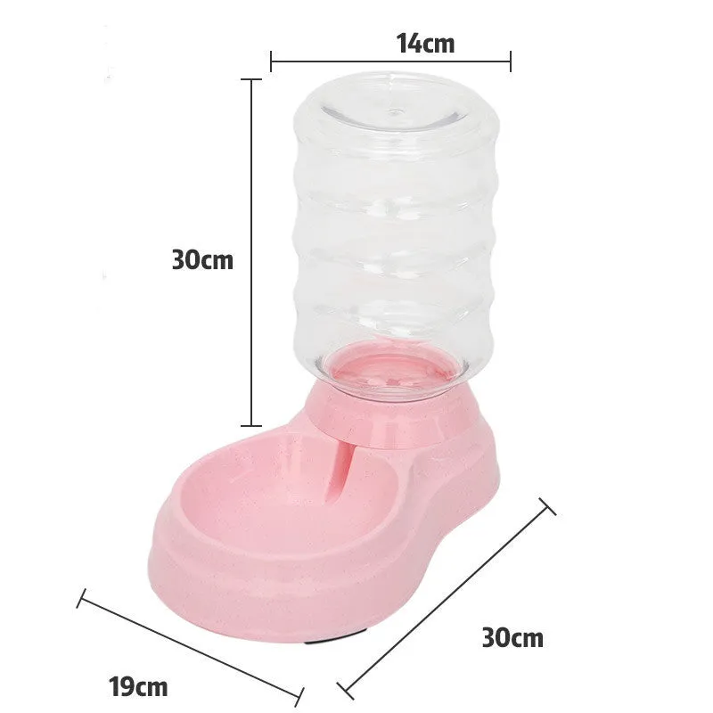 1.8L automatic pet water dispenser and feeding bowl double layer in pink with transparent container