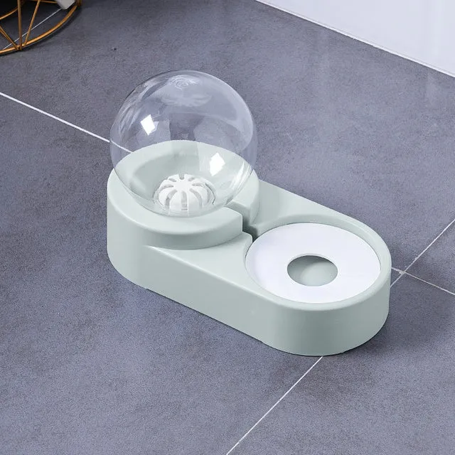 1.8L automatic pet water dispenser and feeding bowl double layer in pink with transparent container