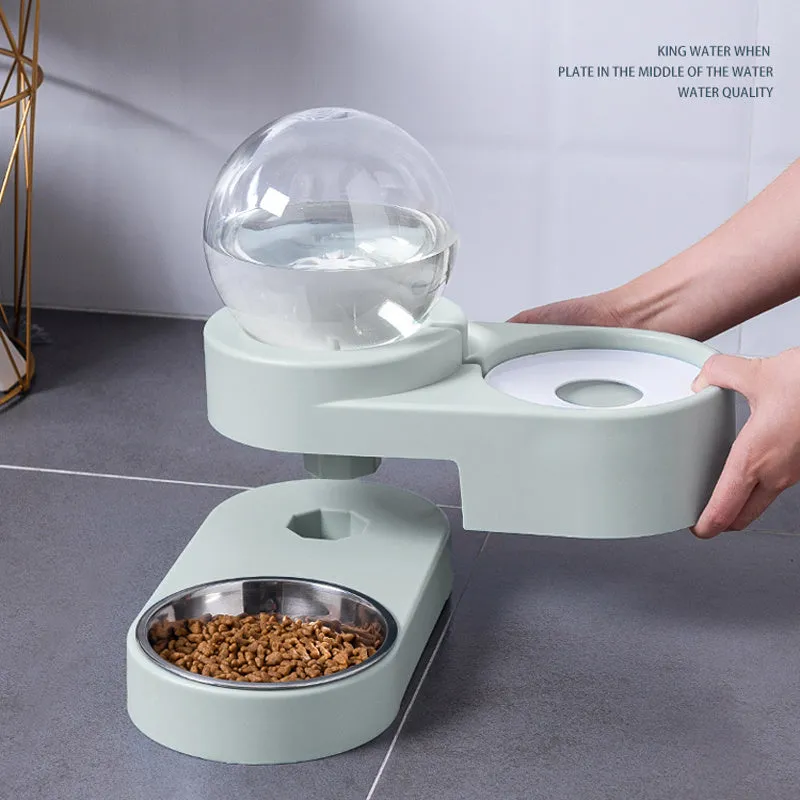 1.8L automatic pet water dispenser and feeding bowl double layer in pink with transparent container