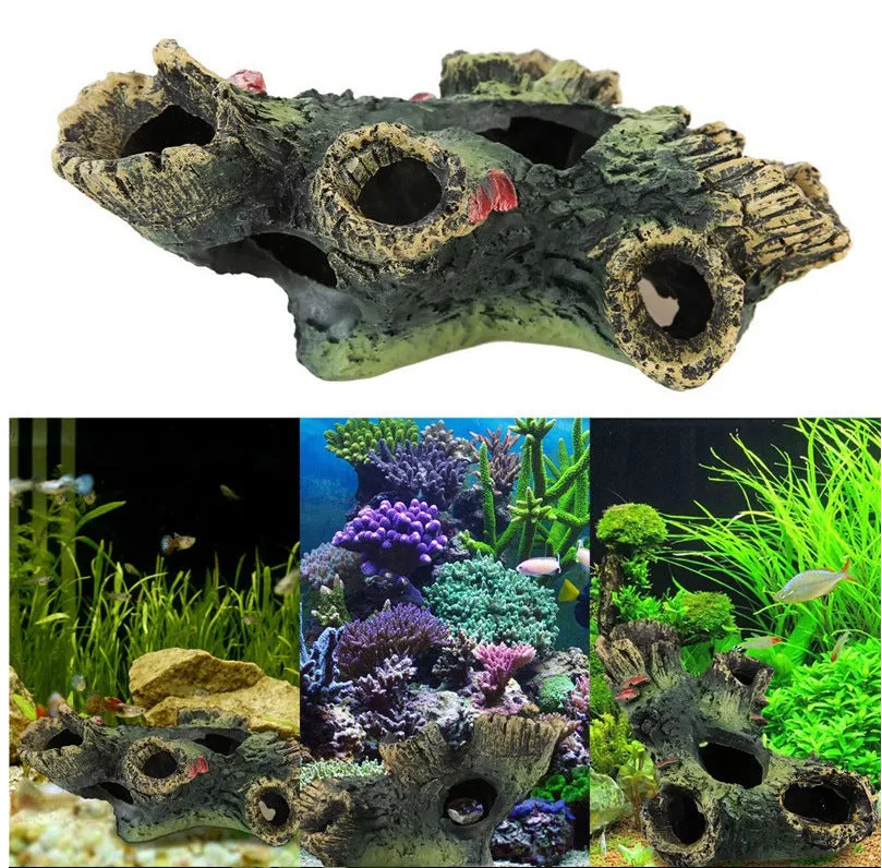Resin fish tank ornament with old diamond-shaped tree branches style for aquarium landscaping
