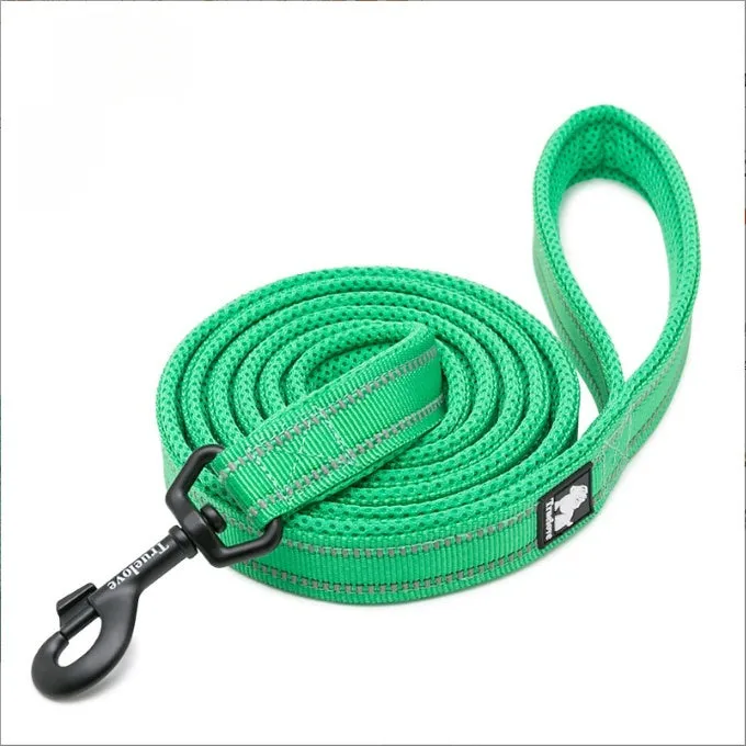 Nylon non-stretch pet dog leash in black with metal clip, 110CM length on white background