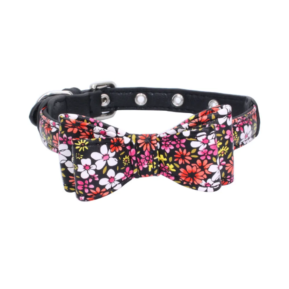 Adjustable leather pet collar in Black snake pattern on XS size for small dogs and cats