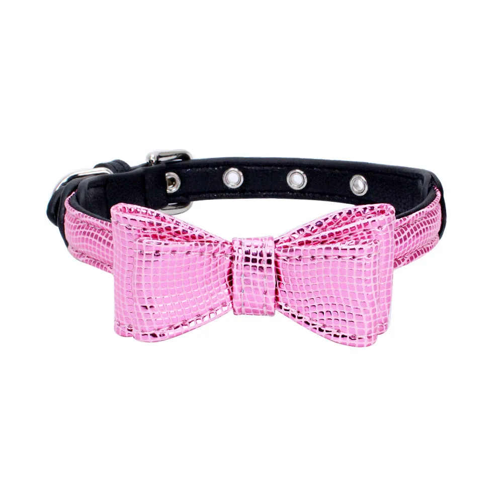 Adjustable leather pet collar in Black snake pattern on XS size for small dogs and cats