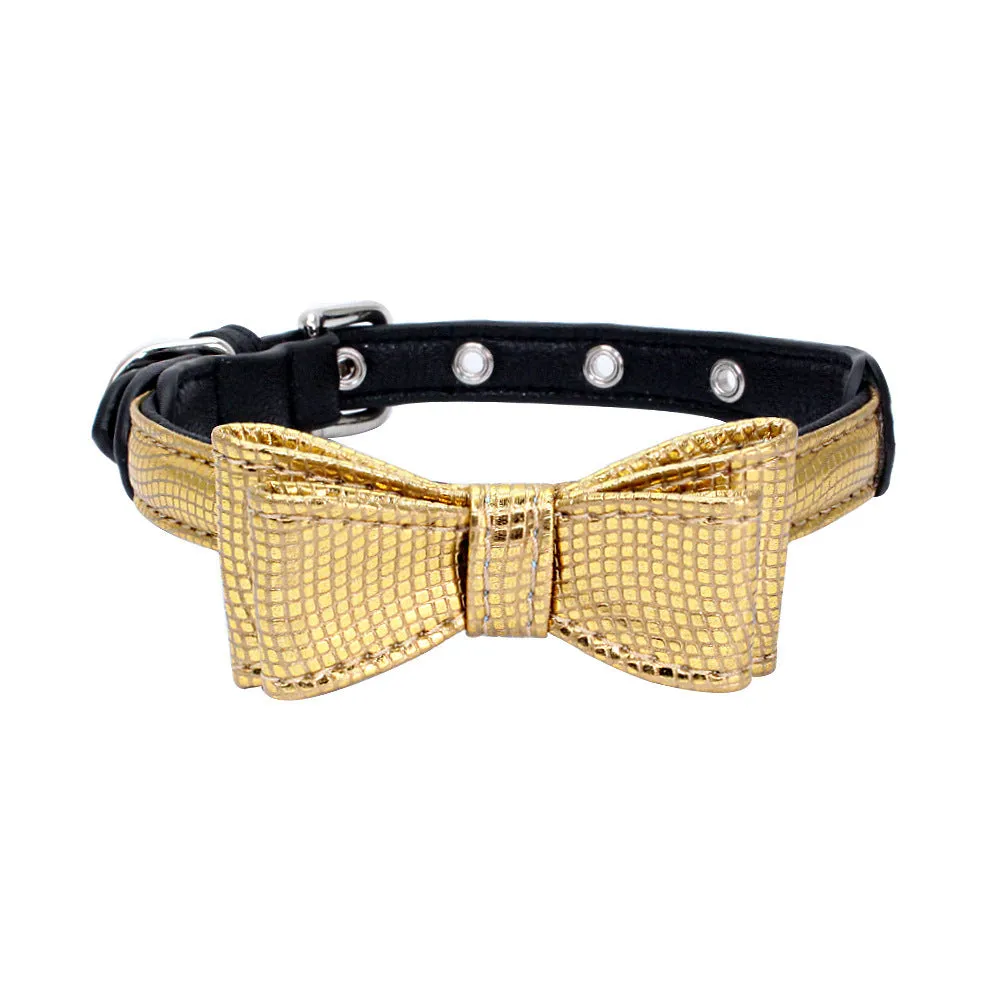 Adjustable leather pet collar in Black snake pattern on XS size for small dogs and cats