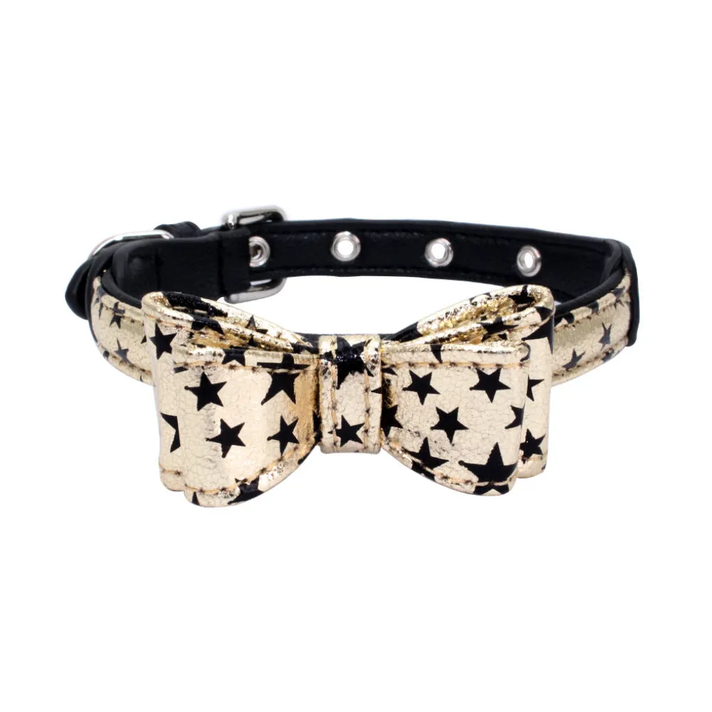 Adjustable leather pet collar in Black snake pattern on XS size for small dogs and cats