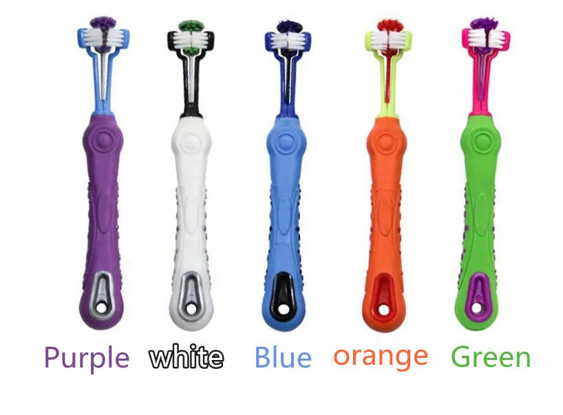 Pet dental finger toothbrush double-headed plastic teeth cleaning tool in multiple colours including purple and blue