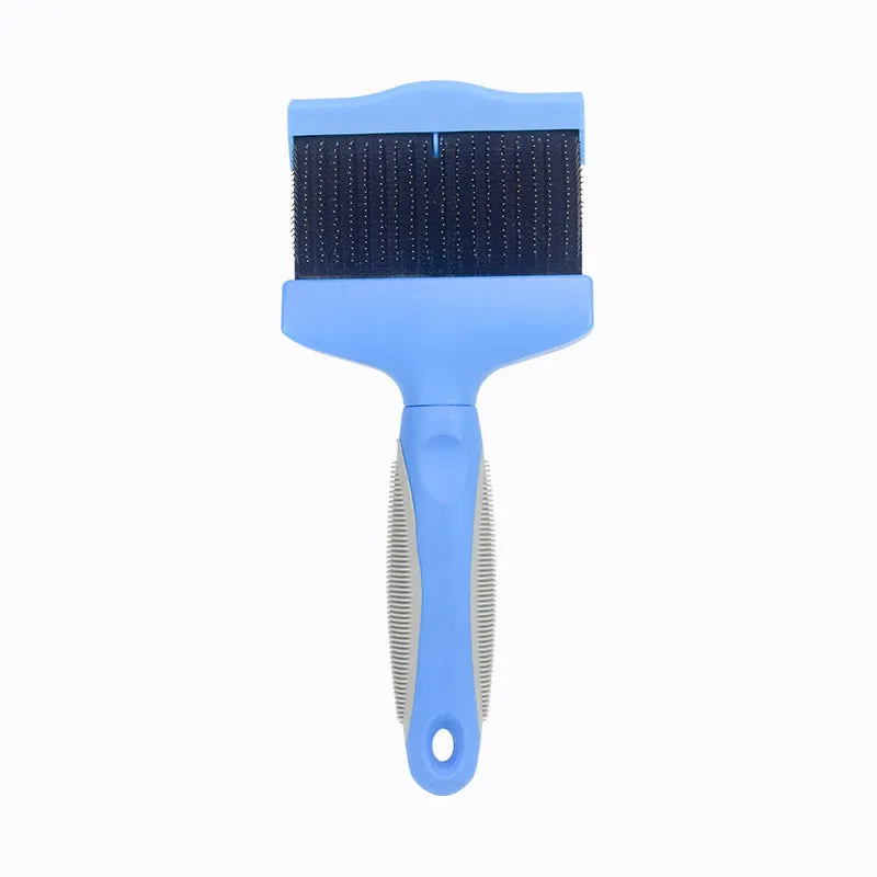 Double-sided soft pet comb with self-cleaning bristles, large size, blue, for cats and dogs