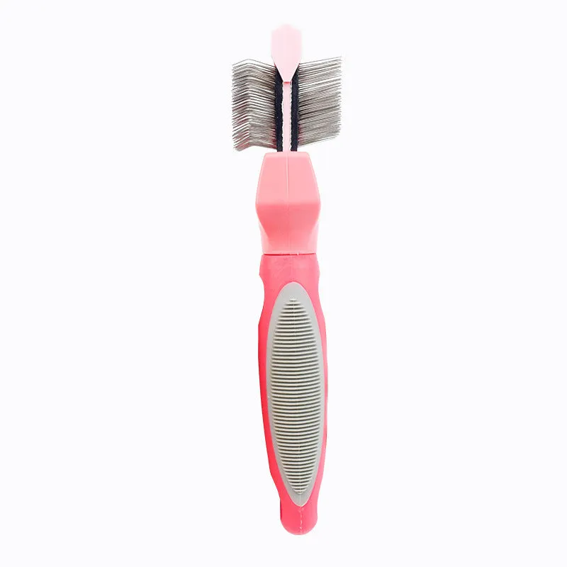 Double-sided soft pet comb with self-cleaning bristles, large size, blue, for cats and dogs