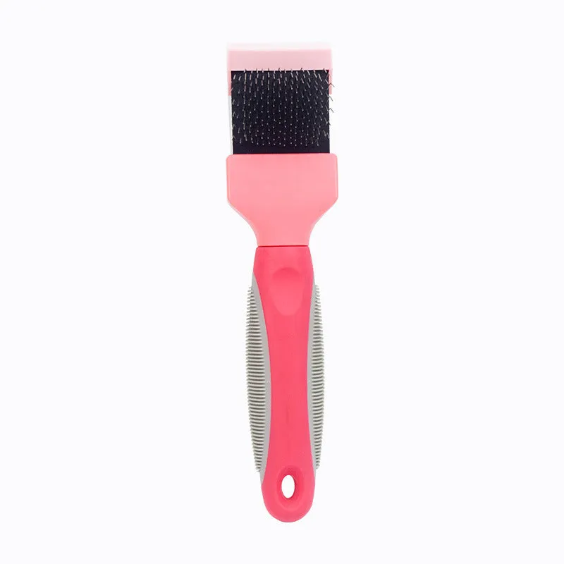 Double-sided soft pet comb with self-cleaning bristles, large size, blue, for cats and dogs