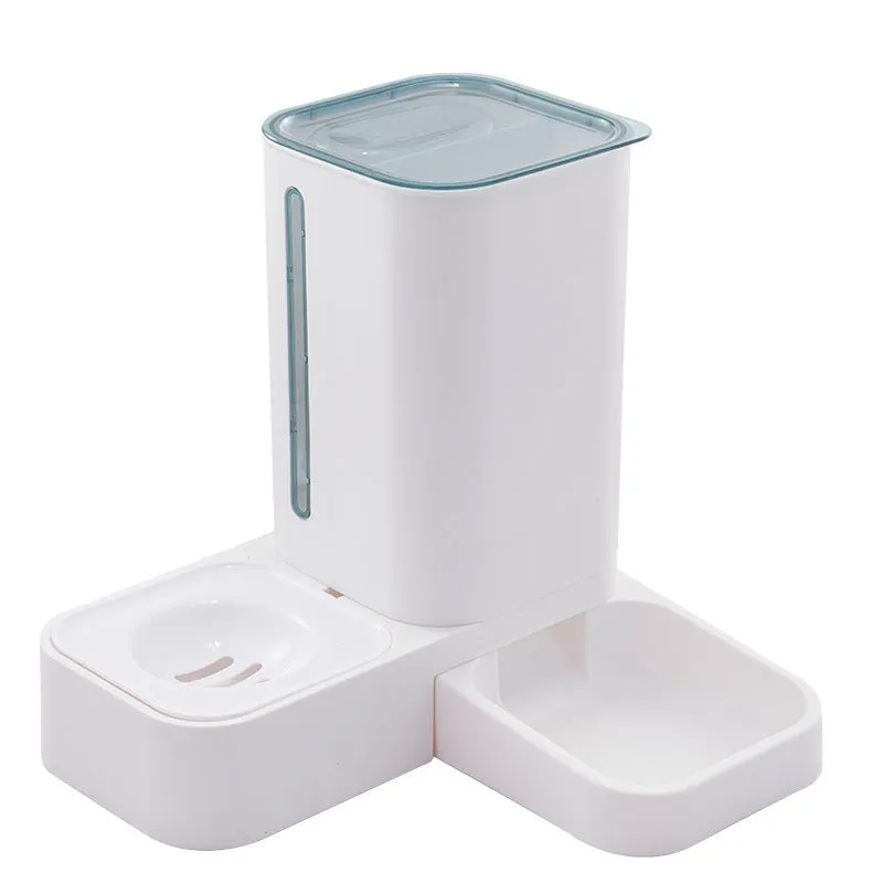 Pet automatic water storage double plastic bowl in grey with slow drinking design, size 32x31x32cm