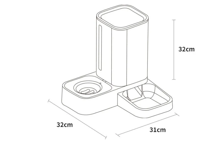 Pet automatic water storage double plastic bowl in grey with slow drinking design, size 32x31x32cm