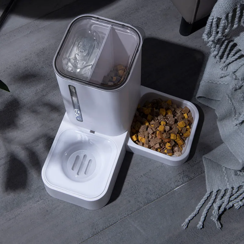 Pet automatic water storage double plastic bowl in grey with slow drinking design, size 32x31x32cm