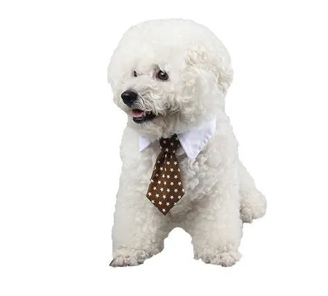 Cloth pet bow tie in red and black stripes on a dog, with S size 31cm visible