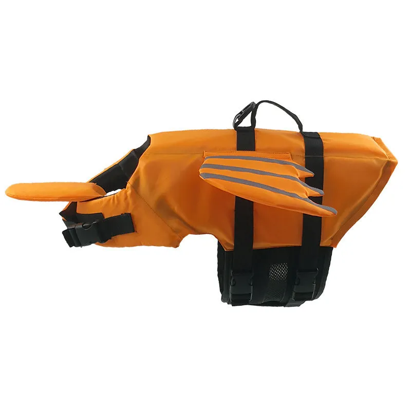 Angel Wings reflective polyester pet life jacket in blue and orange for dogs