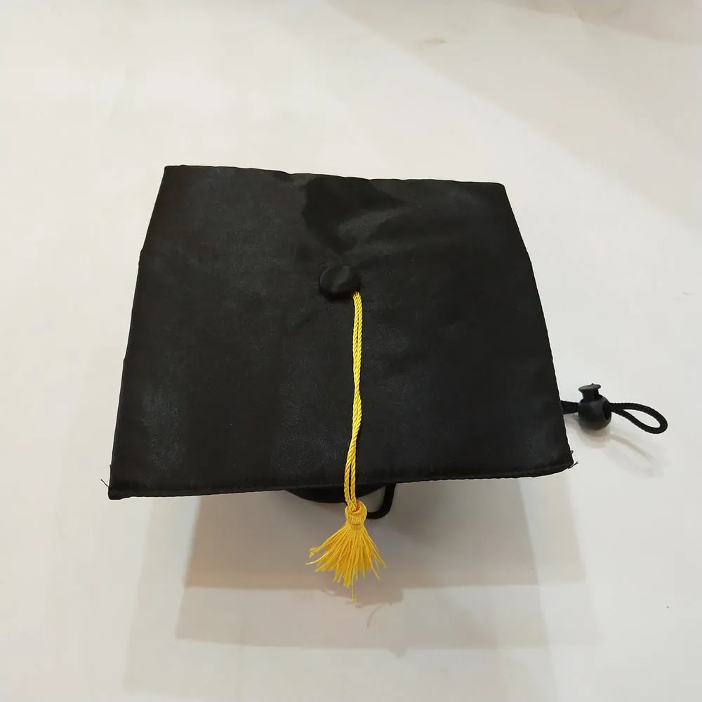 Black fabric pet graduation cap with yellow tassel for dogs