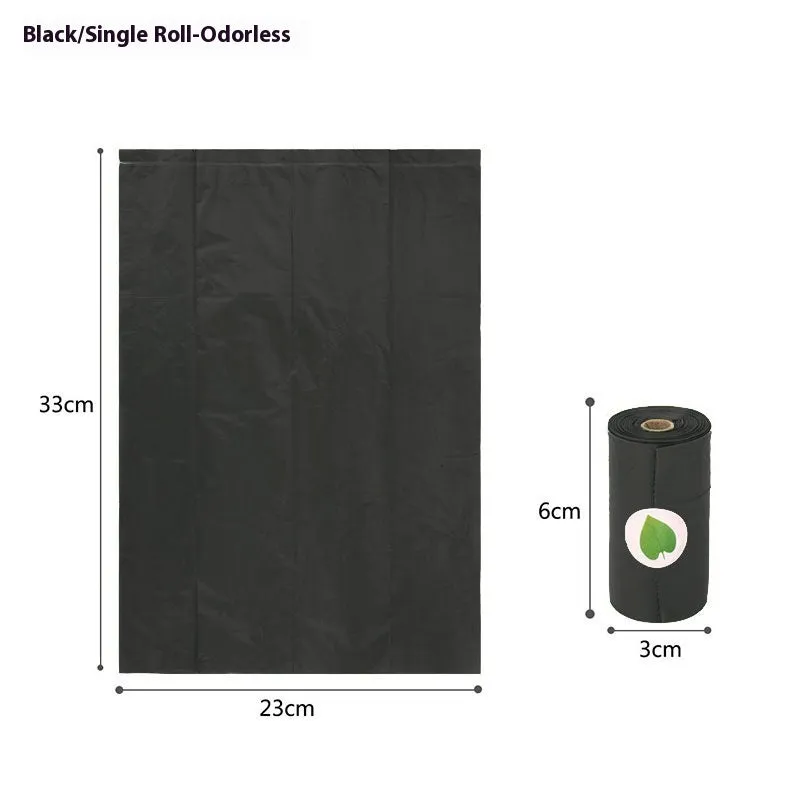 A roll of green EPI degradable pet waste bags next to a black dispenser on a grass background.