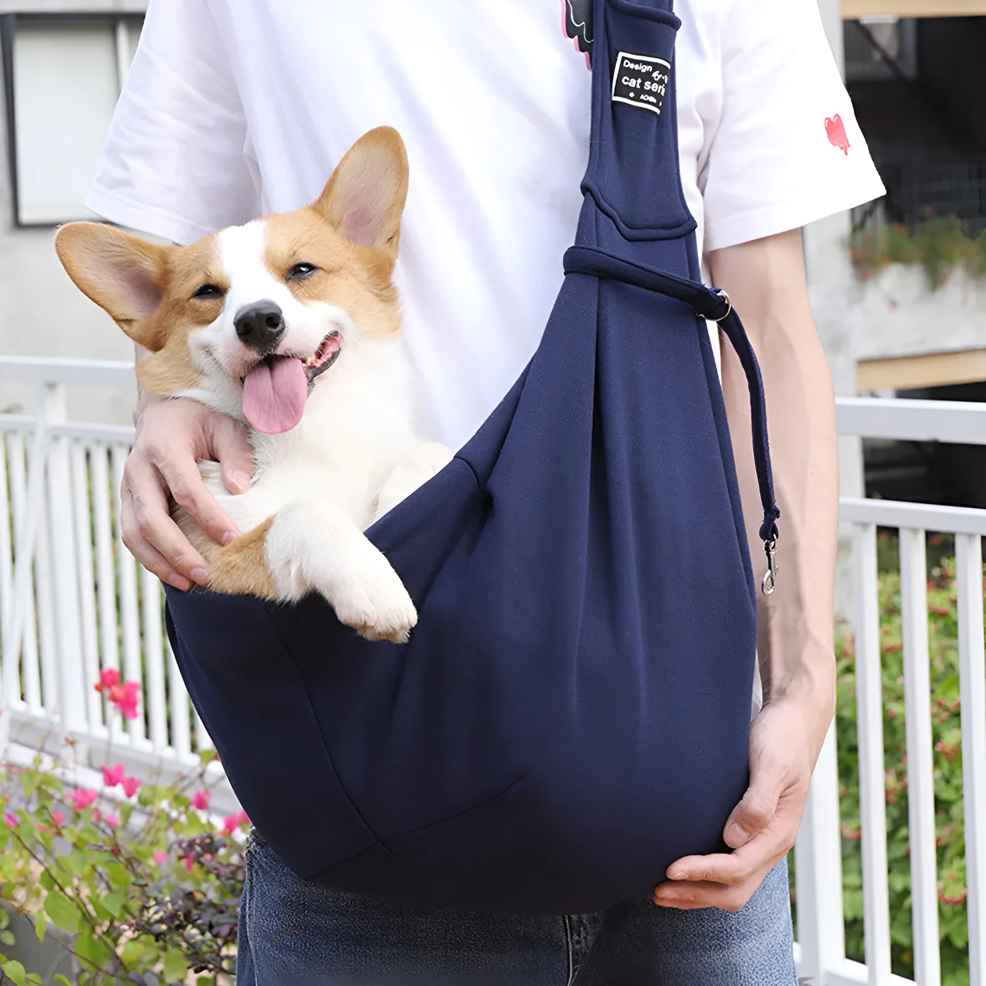 Grey pet shoulder bag for cats and dogs up to 13kg with adjustable strap and phone pocket