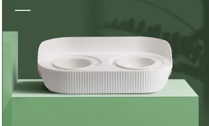 Ceramic cat food bowl designed to protect cervical spine, in green, beige, or white, single or double layer, multiple pack sizes 2-6 bowls.