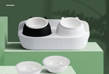 Ceramic cat food bowl designed to protect cervical spine, in green, beige, or white, single or double layer, multiple pack sizes 2-6 bowls.