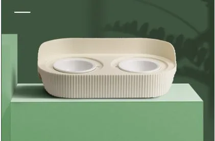 Ceramic cat food bowl designed to protect cervical spine, in green, beige, or white, single or double layer, multiple pack sizes 2-6 bowls.