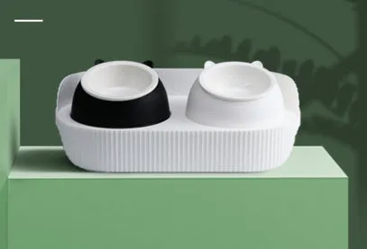 Ceramic cat food bowl designed to protect cervical spine, in green, beige, or white, single or double layer, multiple pack sizes 2-6 bowls.