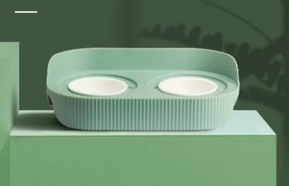 Ceramic cat food bowl designed to protect cervical spine, in green, beige, or white, single or double layer, multiple pack sizes 2-6 bowls.