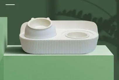 Ceramic cat food bowl designed to protect cervical spine, in green, beige, or white, single or double layer, multiple pack sizes 2-6 bowls.