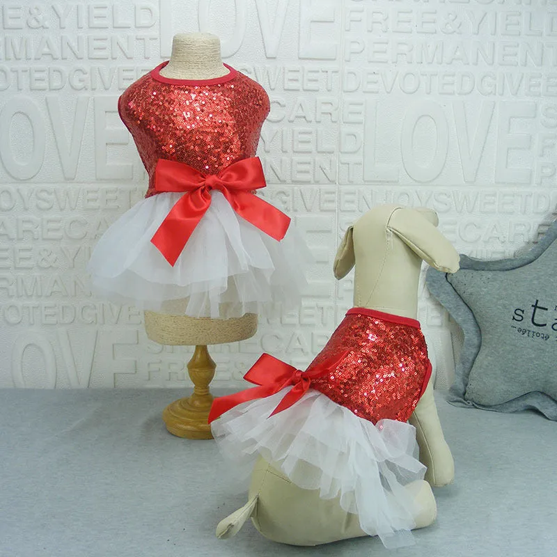 Sequin embroidery pet skirt for female dogs in gold colour, princess style, size M