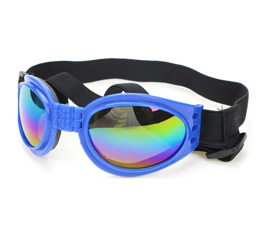 Foldable dog sunglasses in black with UV protection and adjustable straps