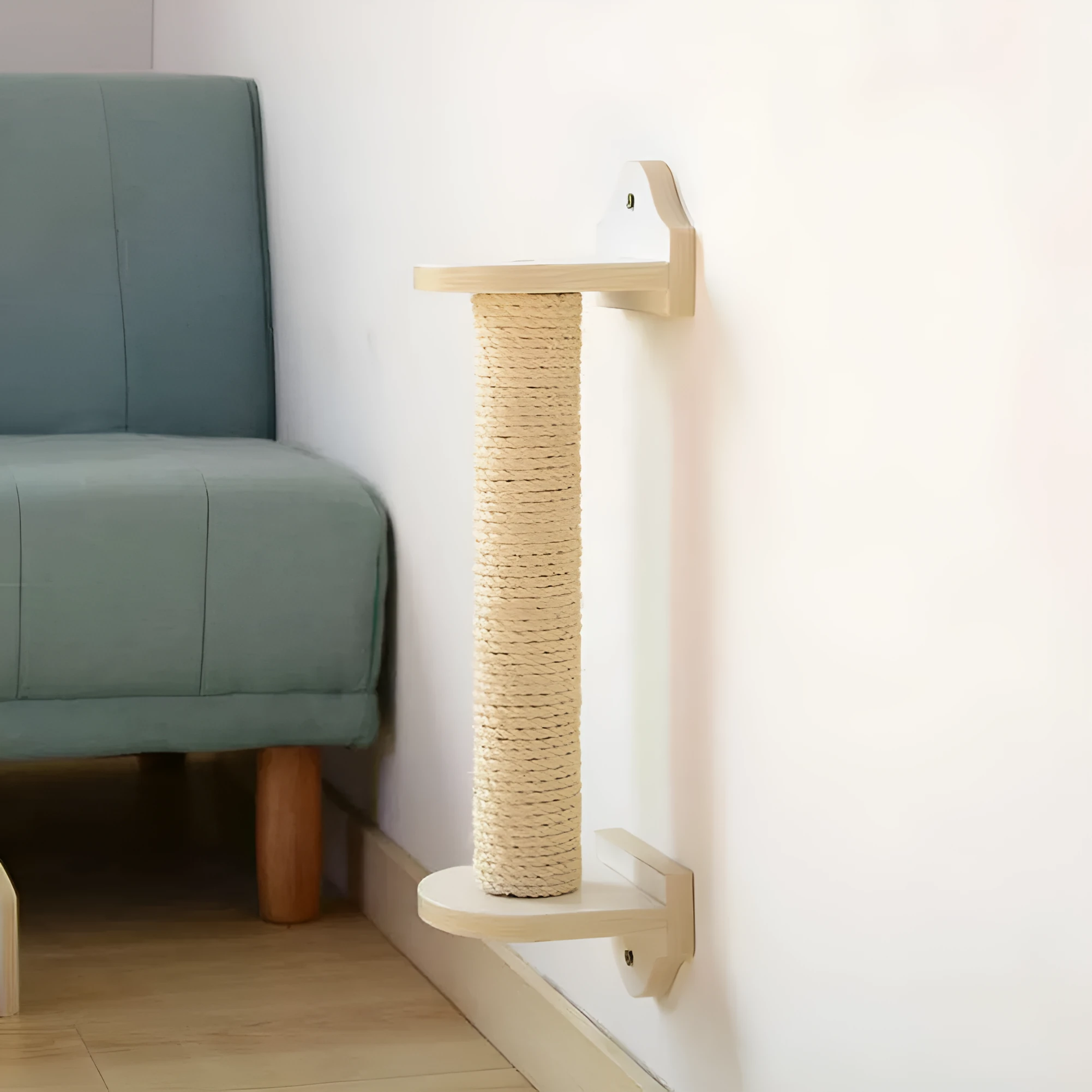 53cm cat scratch column with sisal rope and wood, available in floor mounted and wall type configurations