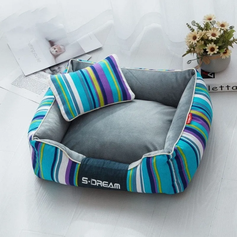 Sky blue dog bed made from cotton coarse cloth and waterproof Oxford fabric with white PP cotton wool filling