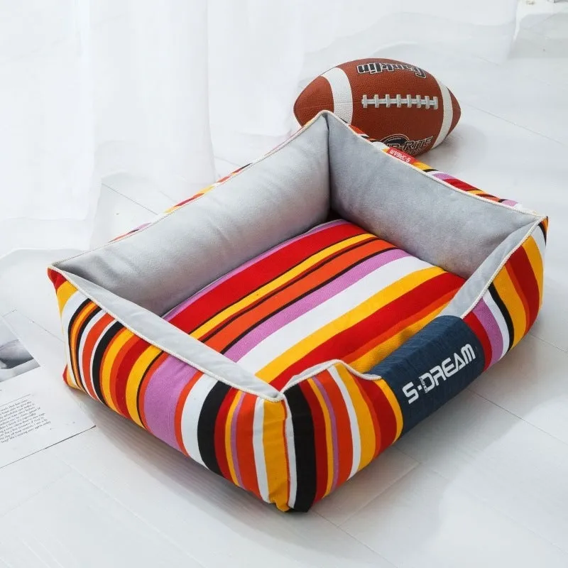 Sky blue dog bed made from cotton coarse cloth and waterproof Oxford fabric with white PP cotton wool filling