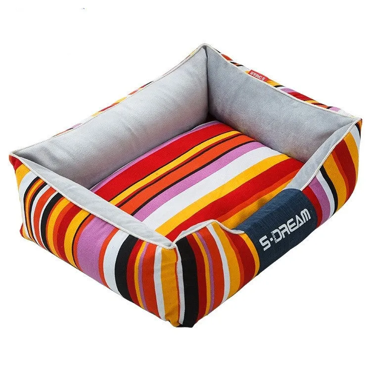 Sky blue dog bed made from cotton coarse cloth and waterproof Oxford fabric with white PP cotton wool filling