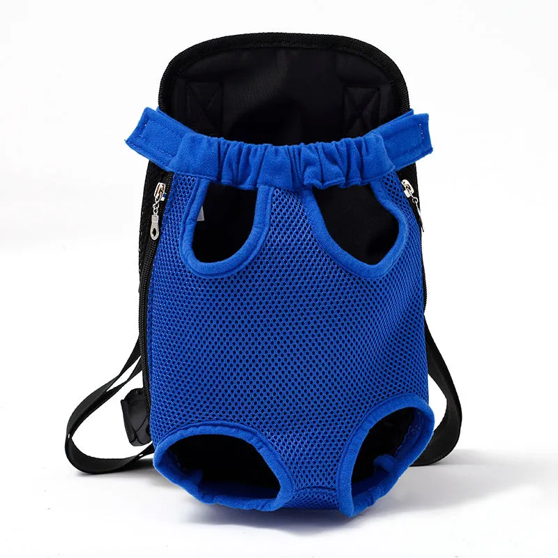 Breathable nylon mesh pet carrier bag in blue with adjustable shoulder straps and side zip