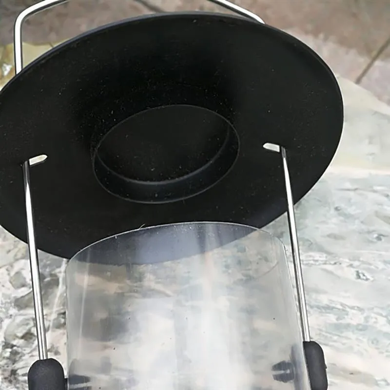 Outdoor hanging automatic bird feeder black with metal top and transparent plastic tube