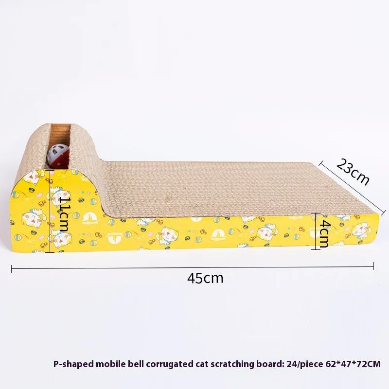 Leather-trimmed cat scratch board with corrugated paper surface in a bone shape style.