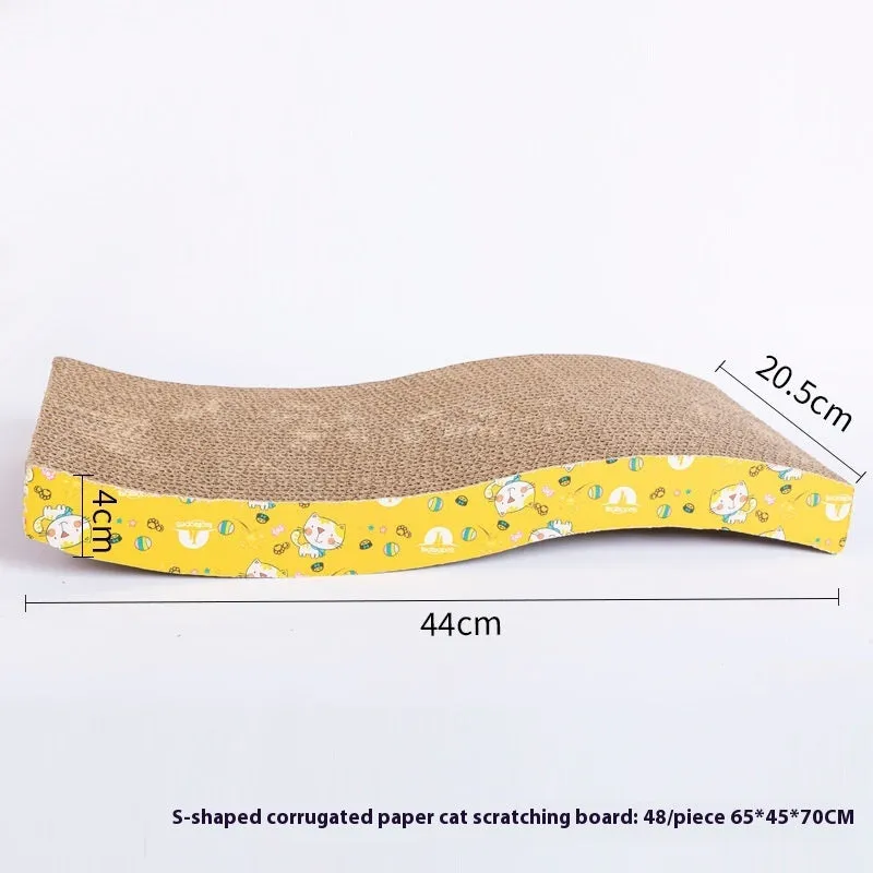 Leather-trimmed cat scratch board with corrugated paper surface in a bone shape style.