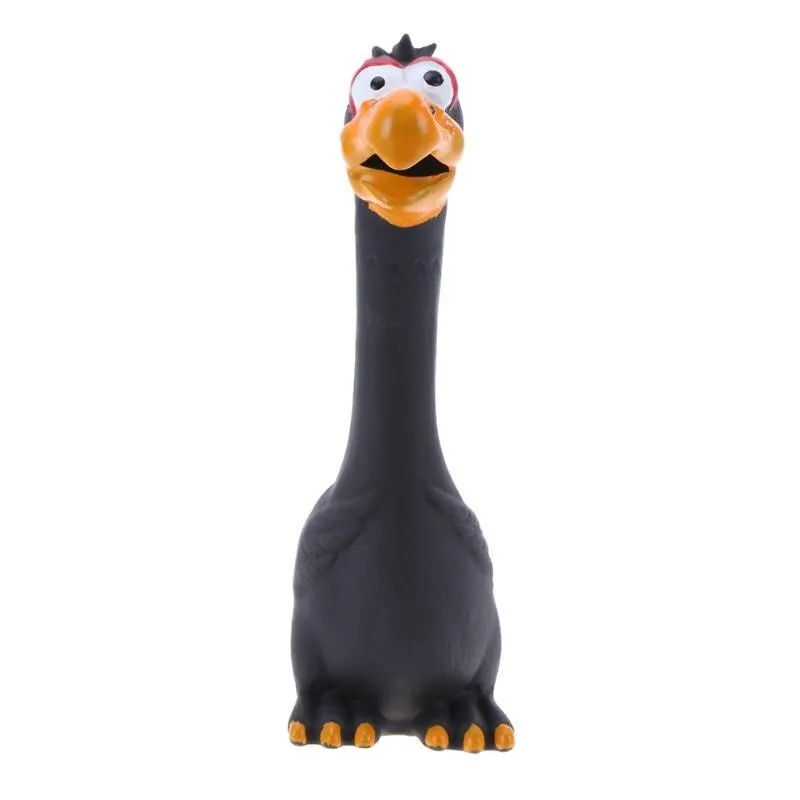 Dog screaming chicken sounding toy in natural latex, 20cm, bite resistant, black colour, on plain background