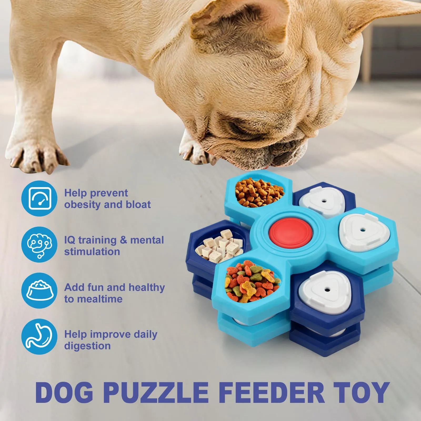 Blue 4-layer slow feeder puzzle dog bowl non-slip interactive pet tableware