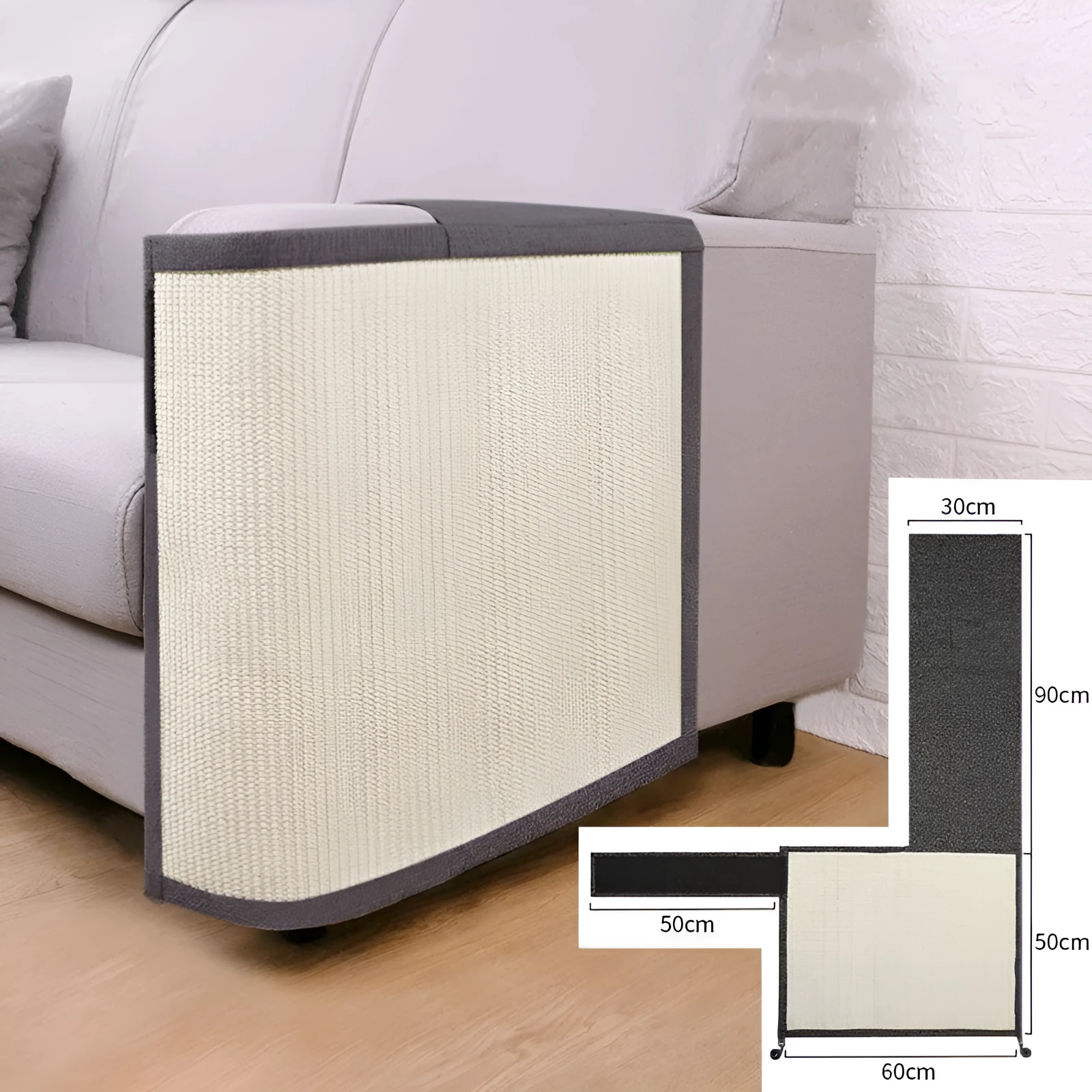 Cat scratcher sofa protection pad in cotton and linen with anti-scratch pet guard in darkgrey colour