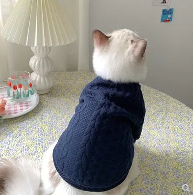 Navy blue casual pet clothes for dogs on a light background, showing front view, sizes XS to XL available