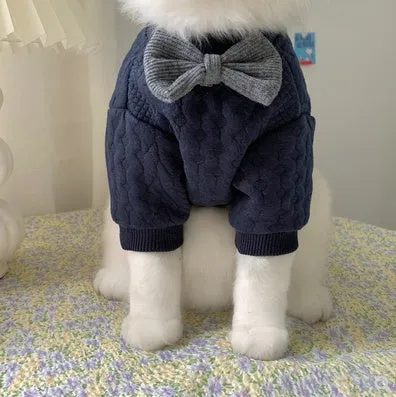 Navy blue casual pet clothes for dogs on a light background, showing front view, sizes XS to XL available