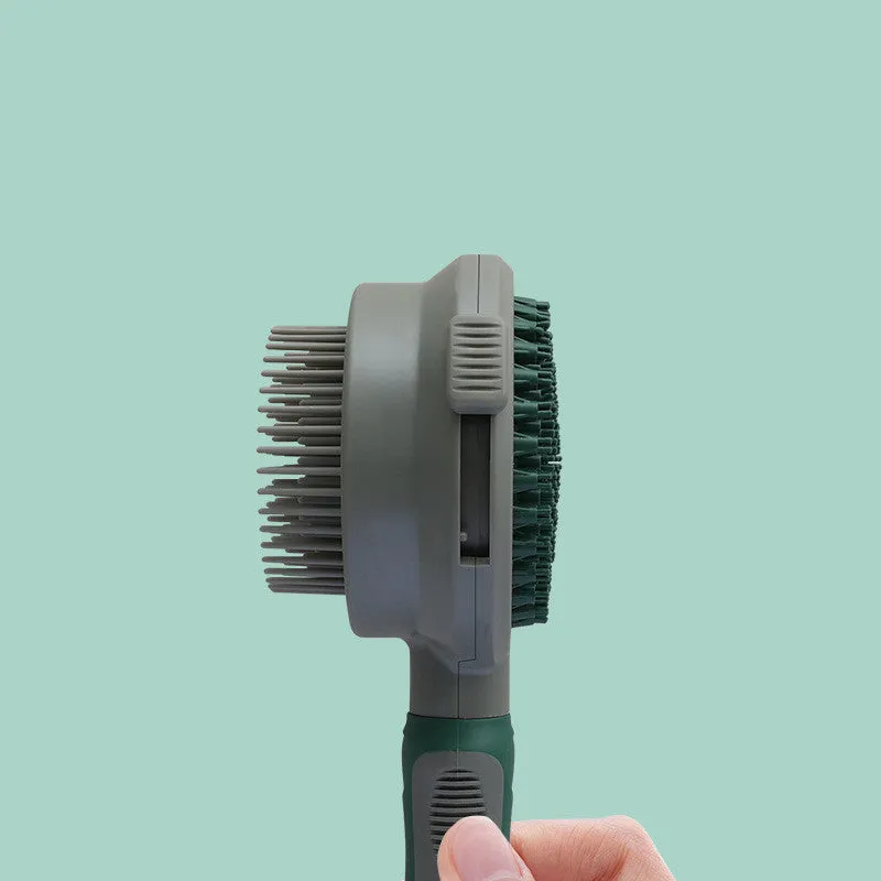 Pet hair removal comb with self-cleaning slicker brush and double-sided massage surface, 210mm, green colour