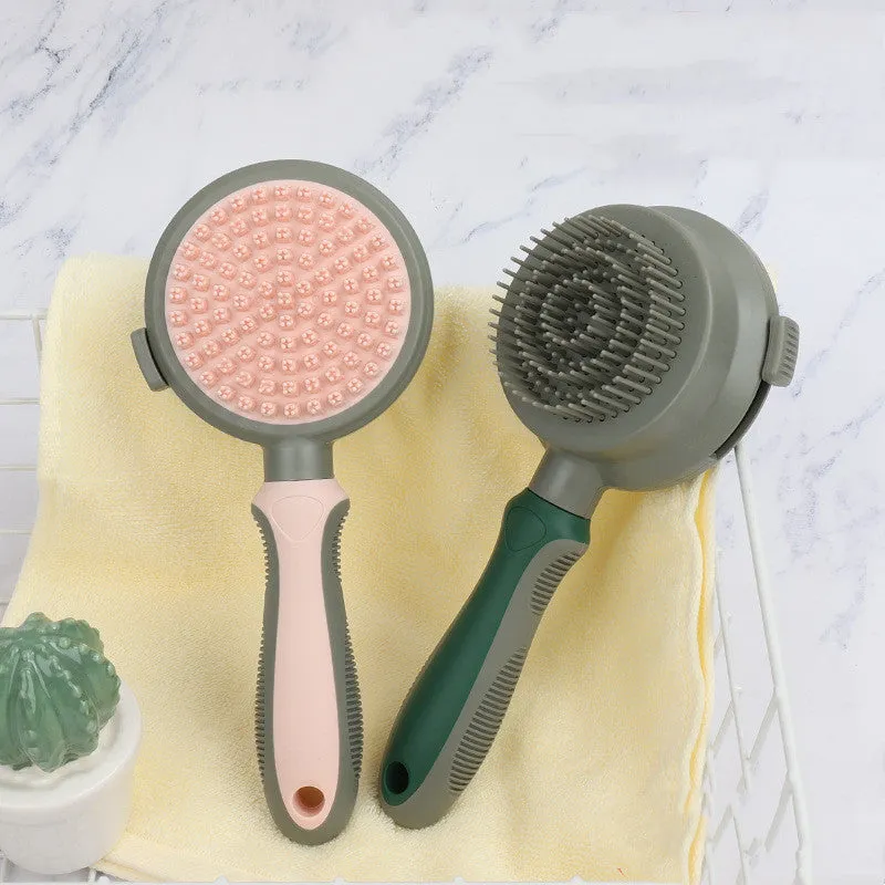 Pet hair removal comb with self-cleaning slicker brush and double-sided massage surface, 210mm, green colour