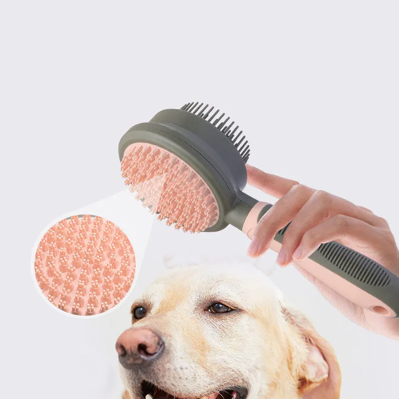 Pet hair removal comb with self-cleaning slicker brush and double-sided massage surface, 210mm, green colour